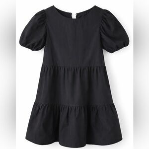 Kids Black Puff-Sleeve Tiered Dress